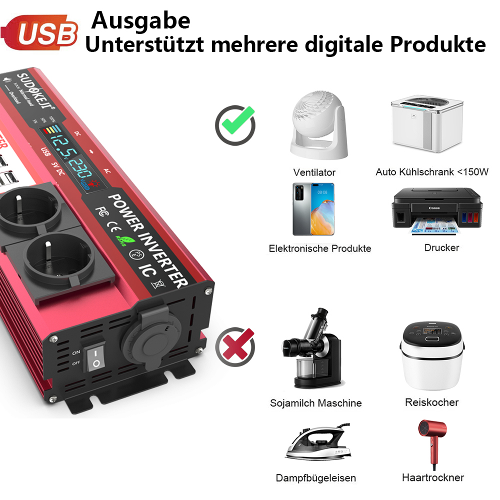 12V To 220V 4000W Peak Power I - огляд і ціна Power Inverter 12V 220V 4000W Continuous