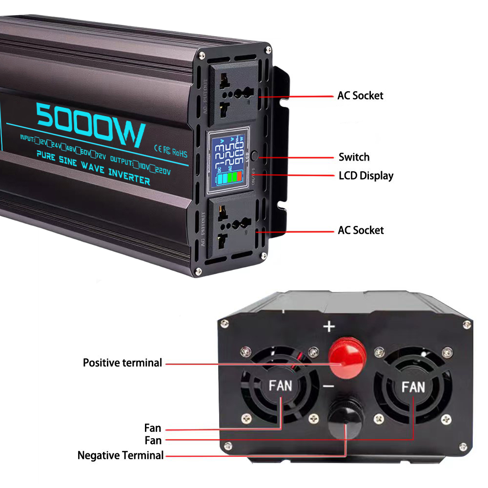 Pure Sine Wave Inverter 48V/72 - огляд і ціна Pure Sine Wave Inverter 5000W 48V 220V
